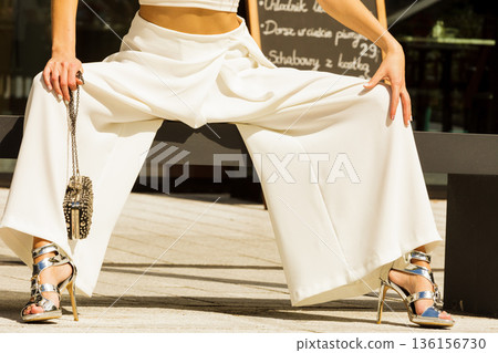 Silver high heels, purse and culottes Silver high heels, purse and culottes 136156730