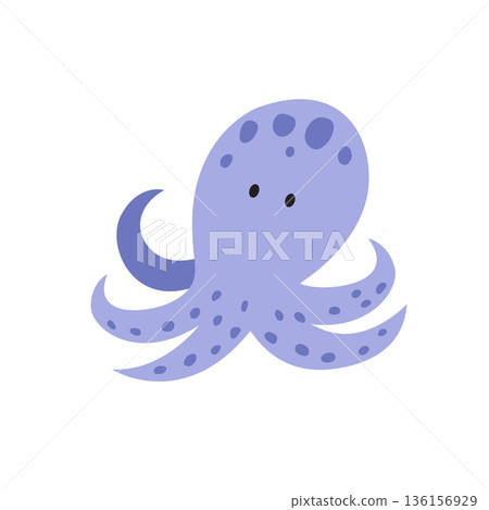 Cute Purple Octopus Character Illustration Isolated on White Background Cute Purple Octopus Character Illustration Isolated on White Background 136156929