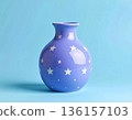 Interior decoration. Ceramic vase in violet tones with a pattern of stars on a white background. Modern minimalist vase. Night style. 136157103