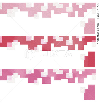 粉紅色虛線邊框套裝。水彩風格手繪裝飾邊框，適用於女性和兒童保育網站。 136157158