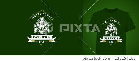 Saint Patricks Day Woman Beer Vector Illustration T-shirt Print Template 136157193