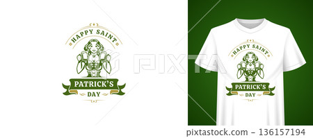 Happy Saint Patricks Day Woman Beer Vector Illustration T-shirt Print Template Happy Saint Patricks Day Woman Beer Vector Illustration T-shirt Print Template 136157194