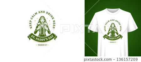St Paddys Day Girl Leprechaun Quote Vector Illustration T-shirt Print Template 136157209