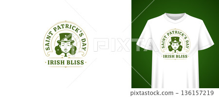 Irish Bliss Woman Leprechaun Saint Patricks Day Holiday Vector Illustration T-shirt Template Irish Bliss Woman Leprechaun Saint Patricks Day Holiday Vector Illustration T-shirt Template 136157219