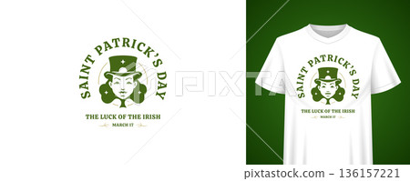 Saint Patricks Day Woman Leprechaun Holiday Vector Illustration T-shirt Print Template Saint Patricks Day Woman Leprechaun Holiday Vector Illustration T-shirt Print Template 136157221