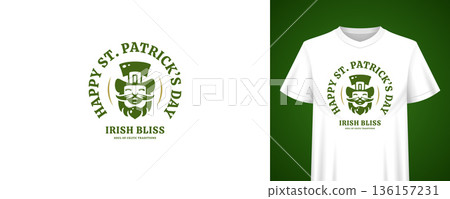 Happy St Patricks Day Leprechaun Logo Vector Illustration T-shirt Print Template Happy St Patricks Day Leprechaun Logo Vector Illustration T-shirt Print Template 136157231