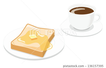 蜂蜜奶油吐司和咖啡早餐套餐 136157395