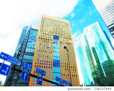Urban landscape of the high-rise buildings around Shiodome City Center (Shiodome Shiosite) 136157444