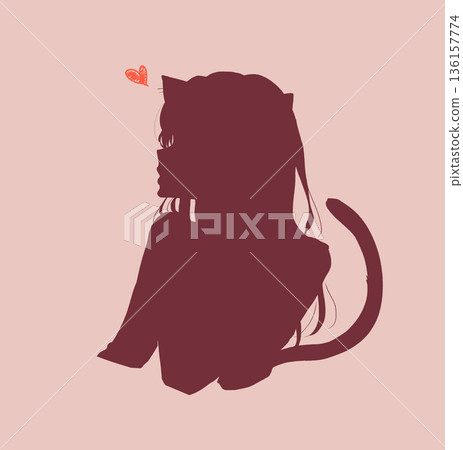 Kissing face woman profile cat ears silhouette Kissing face woman profile cat ears silhouette 136157774
