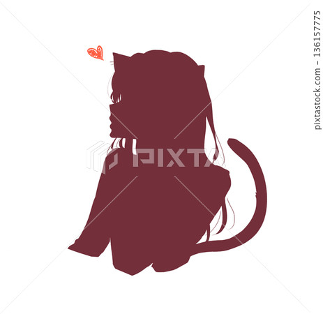 親吻臉的女人側臉貓耳輪廓 親吻臉的女人側臉貓耳輪廓 136157775