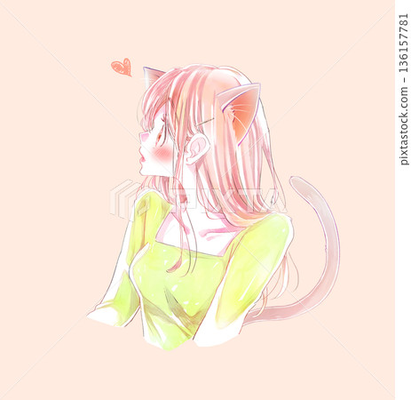 Surprised woman in love, profile, cat ears Surprised woman in love, profile, cat ears 136157781