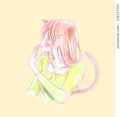 臉紅的女子拒絕,驚訝,冒汗,側臉,貓耳朵 臉紅的女子拒絕,驚訝,冒汗,側臉,貓耳朵 136157785