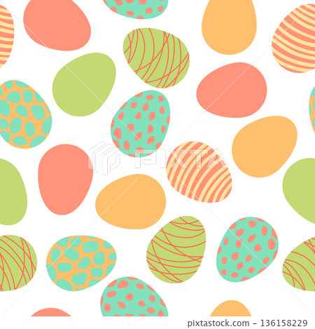 Happy Easter eggs pattern. Cute color background for traditional celebration. Happy Easter eggs pattern. Cute color background for traditional celebration. 136158229