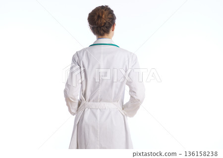 Medical Professional with Stethoscope Seen from Behind Medical Professional with Stethoscope Seen from Behind 136158238