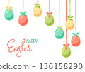 Happy Easter greeting card. Cute eggs with bows for traditional celebration. 136158290