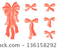 Satin bow illustration. Ribbon with knot for gift card and design. 136158292