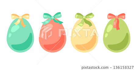 Happy Easter eggs set. Cute eggs with bows for traditional celebration. 136158327