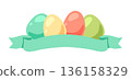 Happy Easter eggs on ribbon. Cute greeting element for traditional celebration. 136158329