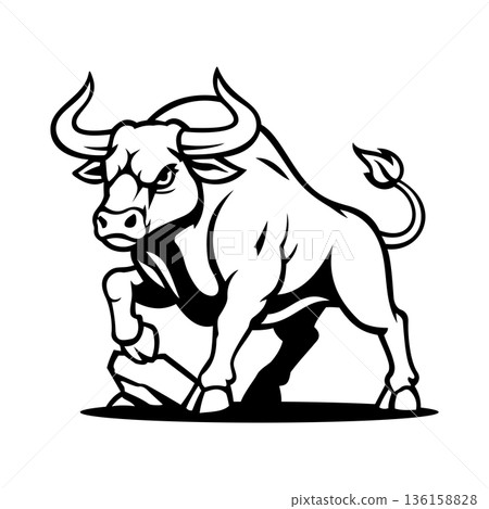 Black Bull Full Body Illustration Character Vector Logo Template 136158828