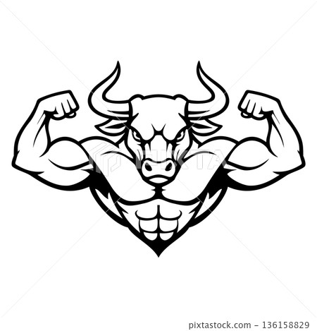 Black Colored Strong Bull Illustration Character Vector Logo Template 136158829
