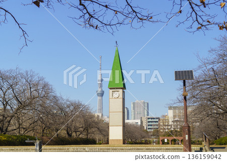 [Tokyo] Sarue Park Central Square Clock Tower and Skytree (Winter) 136159042