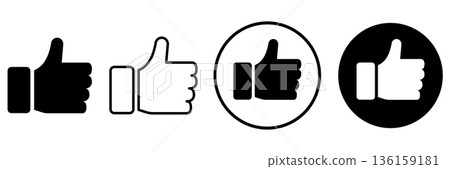 Monochrome thumbs up and like vector icon set perfect for UI design Monochrome thumbs up and like vector icon set perfect for UI design 136159181