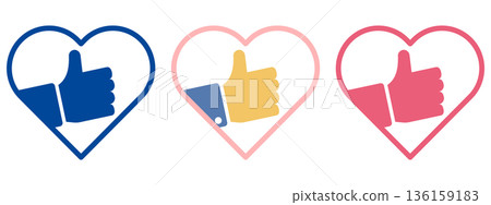 Heart and thumbs up vector icon set for favorites and high ratings 136159183