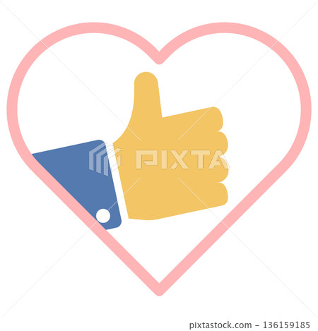 Cute vector icon of a heart and thumbs up to express your gratitude or favorite Cute vector icon of a heart and thumbs up to express your gratitude or favorite 136159185