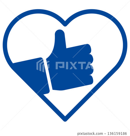 A navy heart and thumbs-up vector icon representing trust and approval A navy heart and thumbs-up vector icon representing trust and approval 136159186