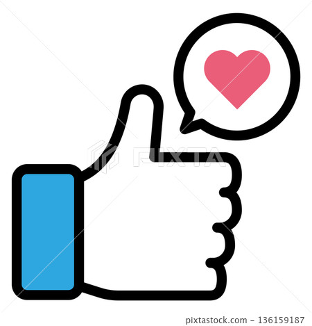 A vector icon of a thumbs-up with a heart speech bubble that can be used for reactions and ratings on social media A vector icon of a thumbs-up with a heart speech bubble that can be used for reactions and ratings on social media 136159187