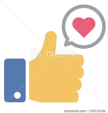 A vector illustration of a thumbs-up with a heart speech bubble that can be used for social media reactions and ratings A vector illustration of a thumbs-up with a heart speech bubble that can be used for social media reactions and ratings 136159188