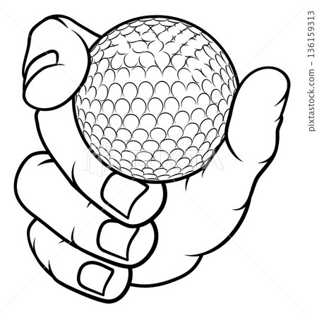 Mascot Person Hand Fist Holding Golf Ball 136159313