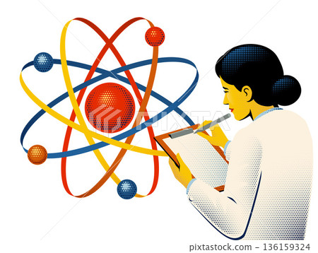 Scientist Studying Atomic Physics Illustration 136159324