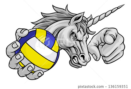 Unicorn Horse Volleyball Sports Team Mascot Unicorn Horse Volleyball Sports Team Mascot 136159351