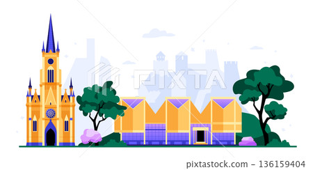 Mary Church and Museum - colorful flat design illustration Mary Church and Museum - colorful flat design illustration 136159404