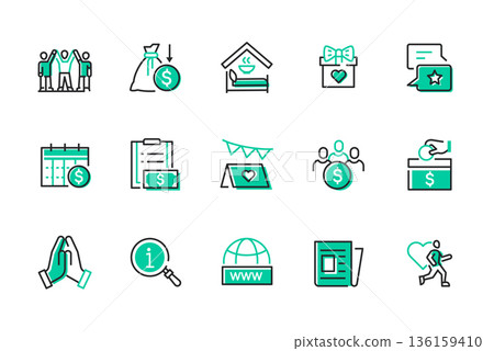 Charity - set of line design style icons 136159410