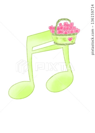 Musical note with a basket of hearts Musical note with a basket of hearts 136159714