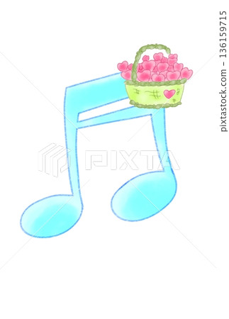 Musical note with a basket of hearts Musical note with a basket of hearts 136159715