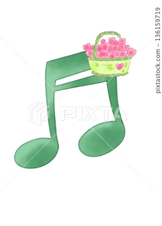 一個音符和一個裝滿愛心的籃子 136159719