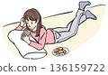 Illustration of a woman lying down while looking at her smartphone 136159722