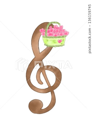 Musical note with a basket of hearts Musical note with a basket of hearts 136159745