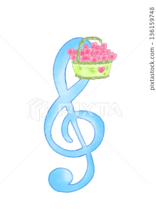 Musical note with a basket of hearts 136159748