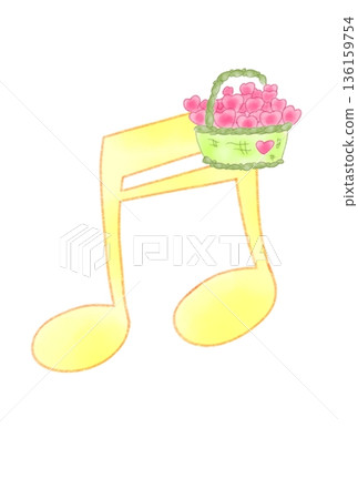 Musical note with a basket of hearts 136159754