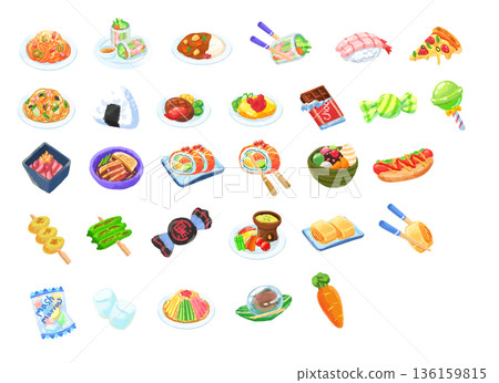Hand-drawn watercolor food icons 136159815