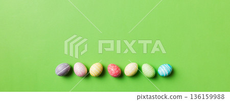 holiday preparation Multi colors Easter eggs on colored background . Pastel color Easter eggs. holiday concept with copy space holiday preparation Multi colors Easter eggs on colored background . Pastel color Easter eggs. holiday concept with copy space 136159988