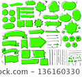 A set of loosely handwritten speech bubbles and decorations [painted_fluorescent green] 136160330