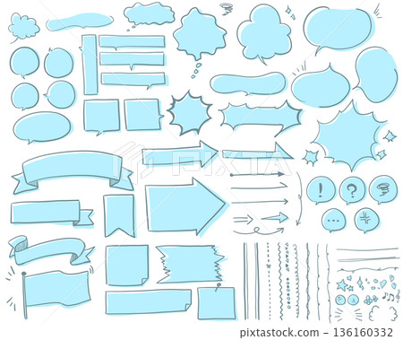 A set of loosely handwritten speech bubbles and decorations [Painted_Light Blue] 136160332