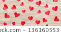 Valentine day background with red hearts, top view with copy space 136160553