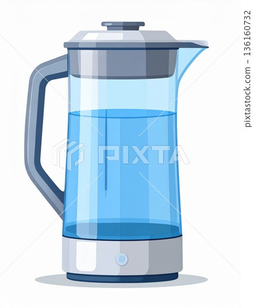 Clear Kettle with Light Blue Water on White Background Still Life 136160732