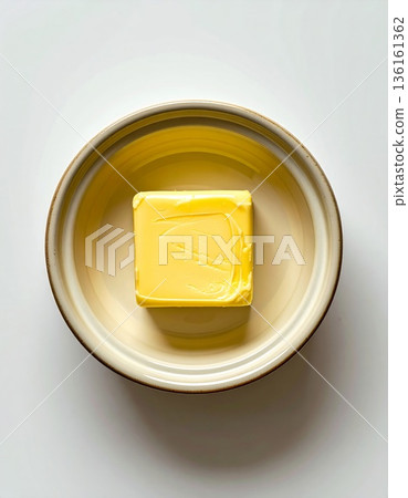 Overhead View of Yellow Butter Block in Round...-插圖素材 [136161362] - PIXTA圖庫